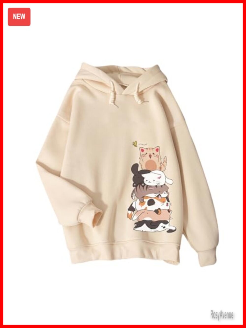Oversized Cat Graphic Hoodie Fleece Pullover for Women Teens